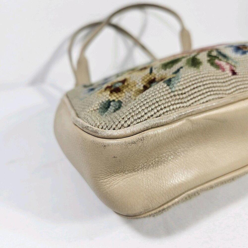Vintage 1950's Mid Century Needlepoint Floral Purse Handbag Pocket Beige - Picture 12 of 13